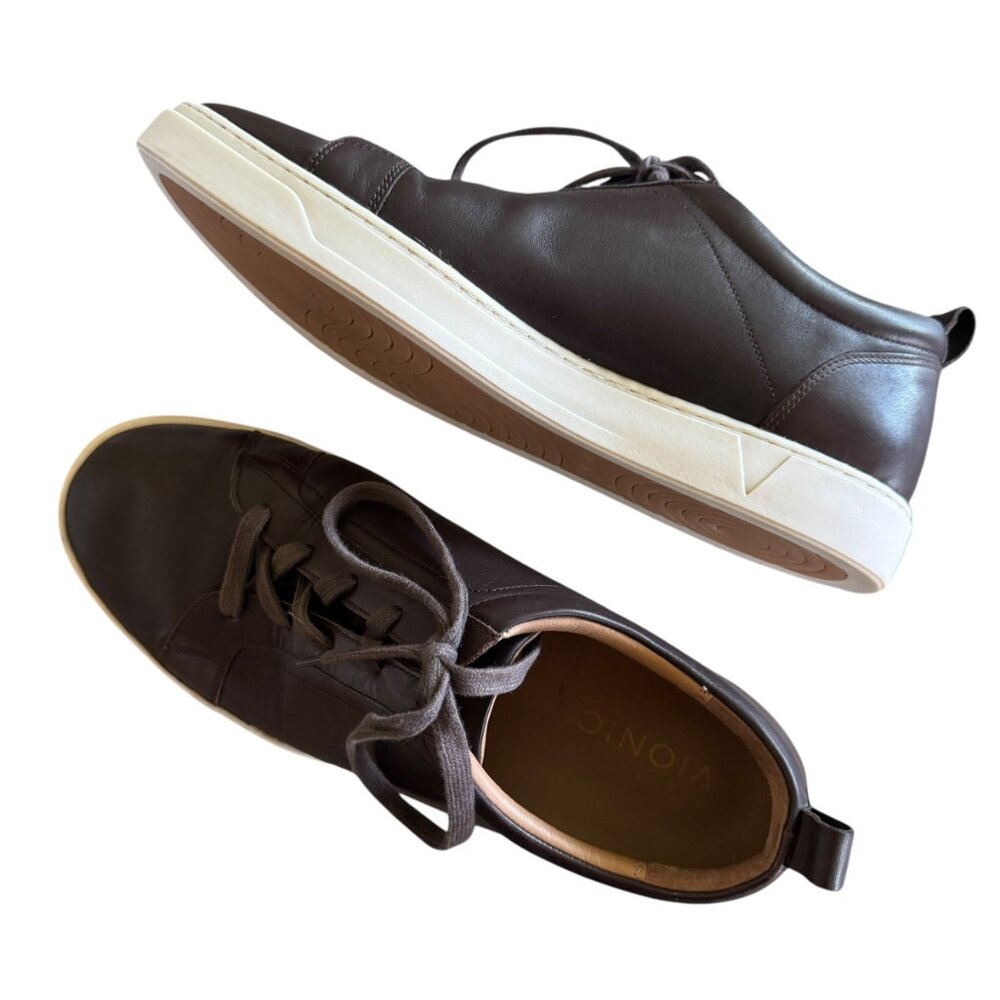 Vionic 11.5 Men's Felix Lucas Clean Walking Sneakers Brown Leather Casual Comfy